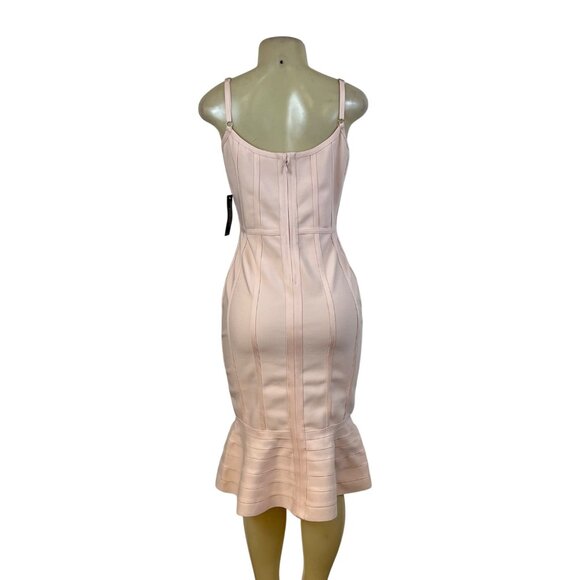 Venus Womens Blush Pink Bandage Midi Dress Sleeveless Ruffle Mermaid Hem Sz S - Picture 3 of 9
